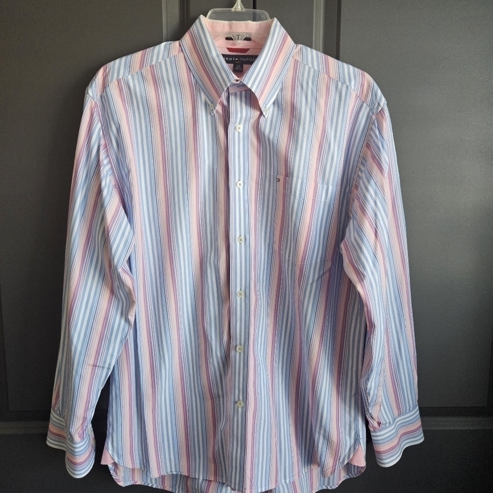 Tommy Hilfiger Mens 100"s 2 Ply Fabric‎ Button Down Sz Large